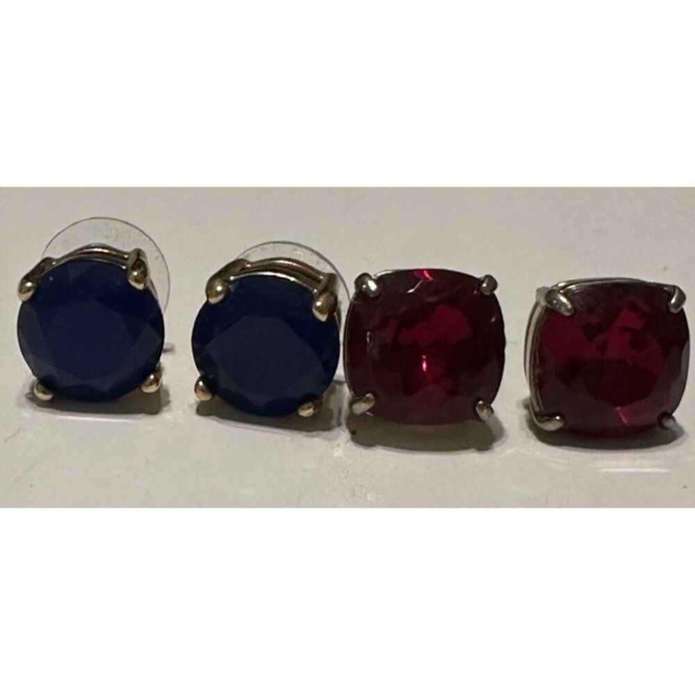 blue red gold tone large solitare earrings pierced ears Glamour Statement